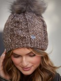 Winter hat with a pompom, brown C39 - Online store - Boutique